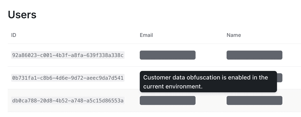 A preview of customer data obfuscation enabled